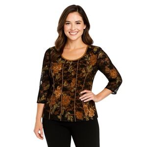 Dress Barn Fall Floral Lace Layered Top Size Large